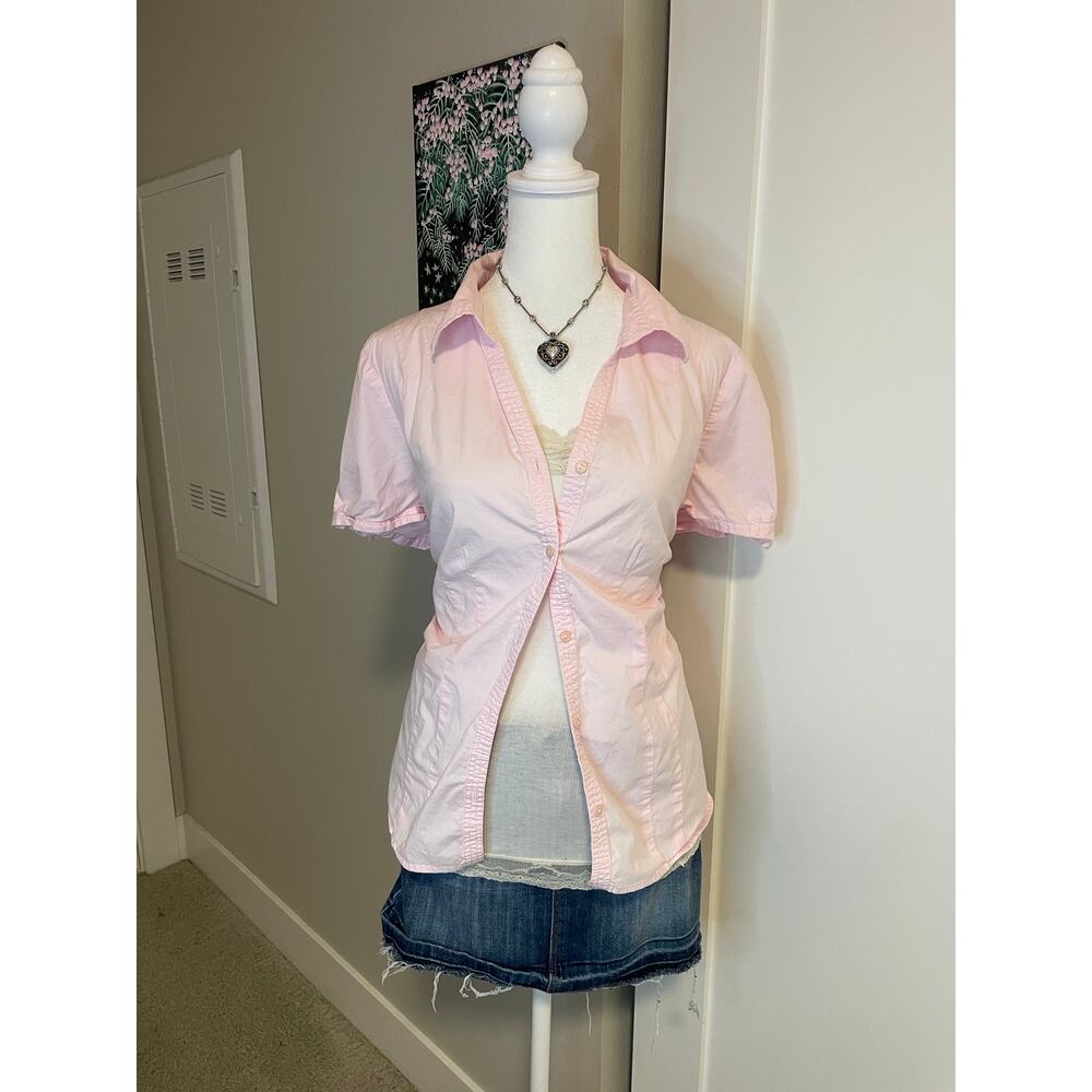 (Sold)light pink short sleeve button up top